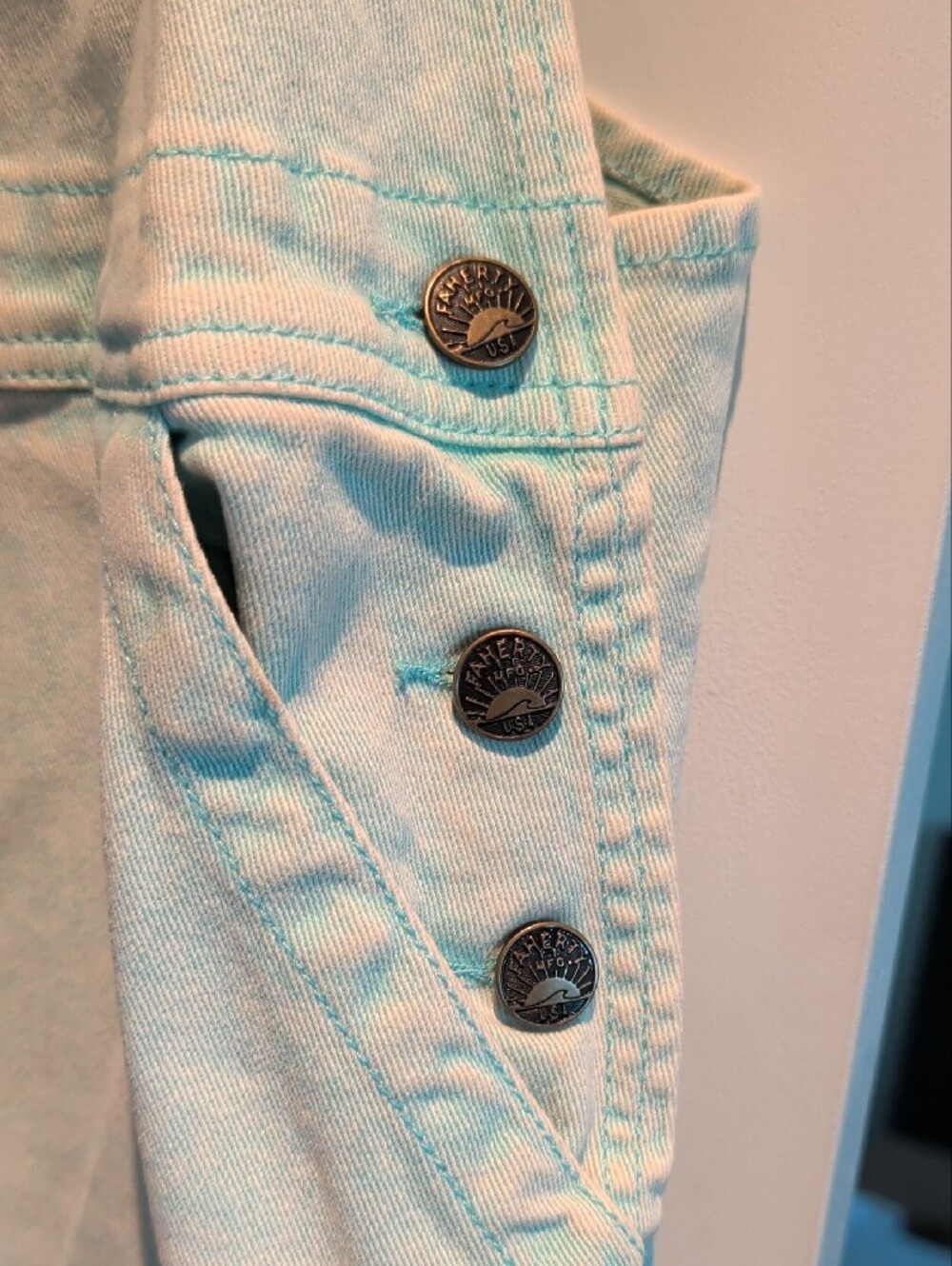 Faherty Light Mint Women’s Denim Overalls - Picture 2 of 8